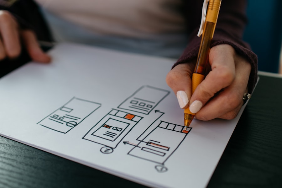 Designer reviewing interface sketches